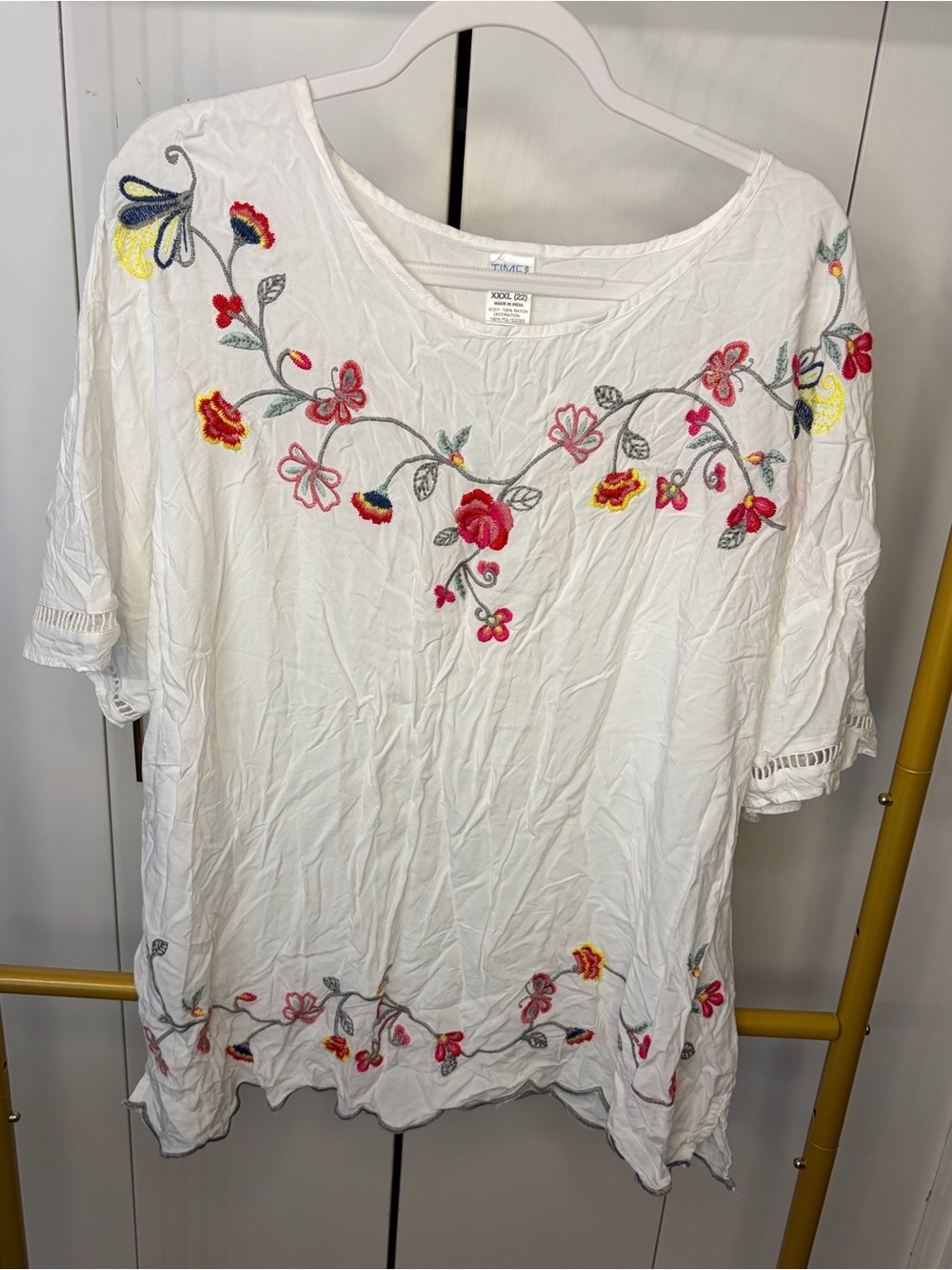 White Shirt with Floral Embroidery